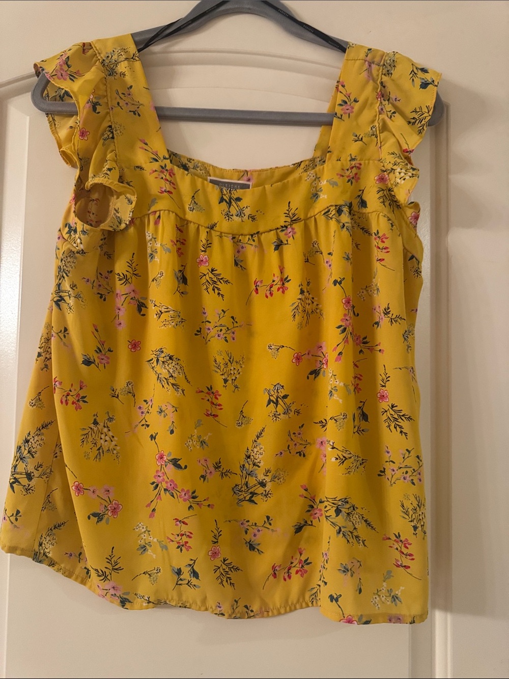 Pilcro Yellow Floral Ruffle-Strap Tank Top